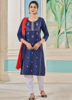 Pure Viscose Navy Blue Festival Wear Embroidery Work Readymade Kurti Set